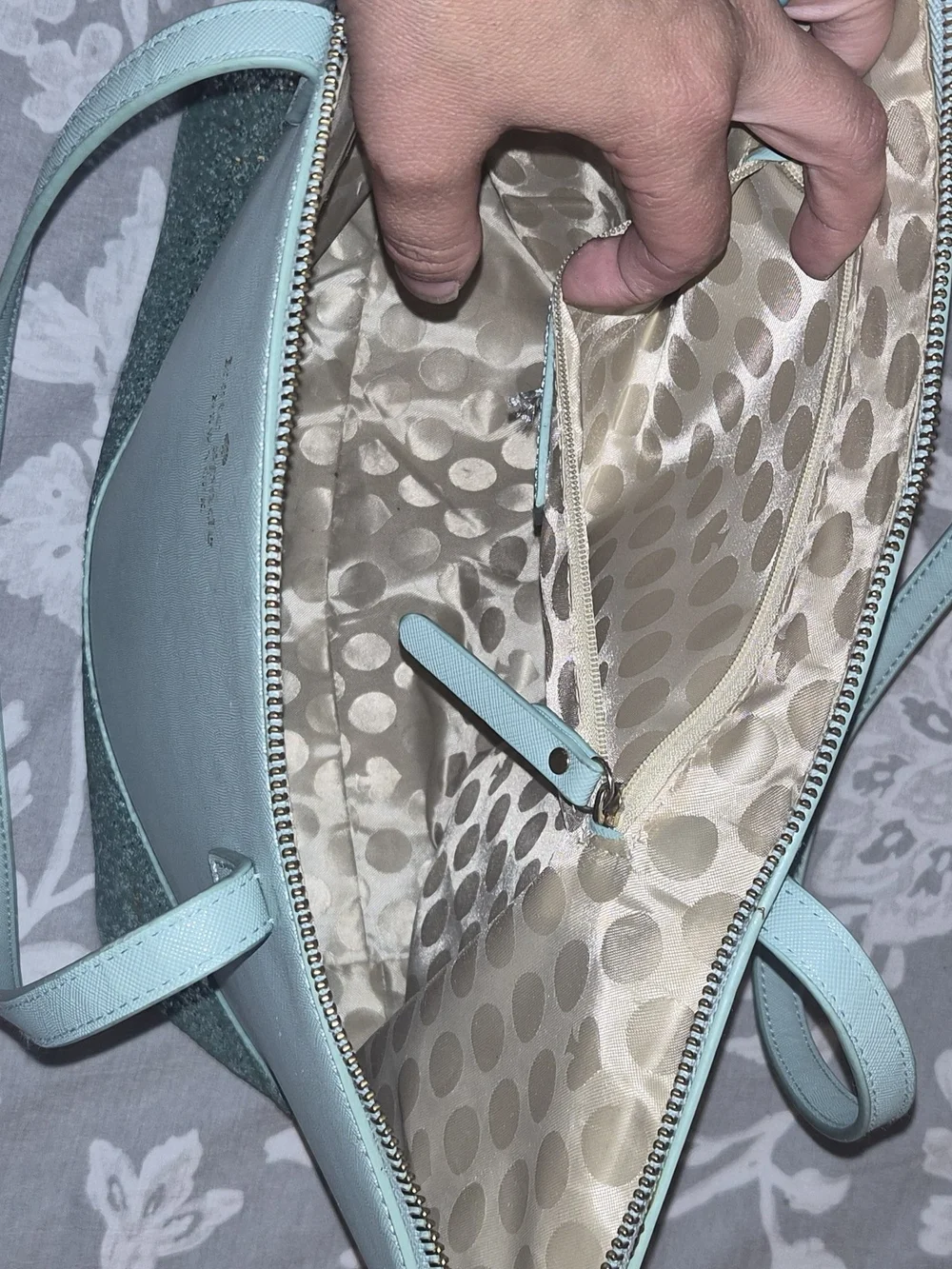 Kate Spade Mint Green Glitter Bottom Tote And Matching Wallet